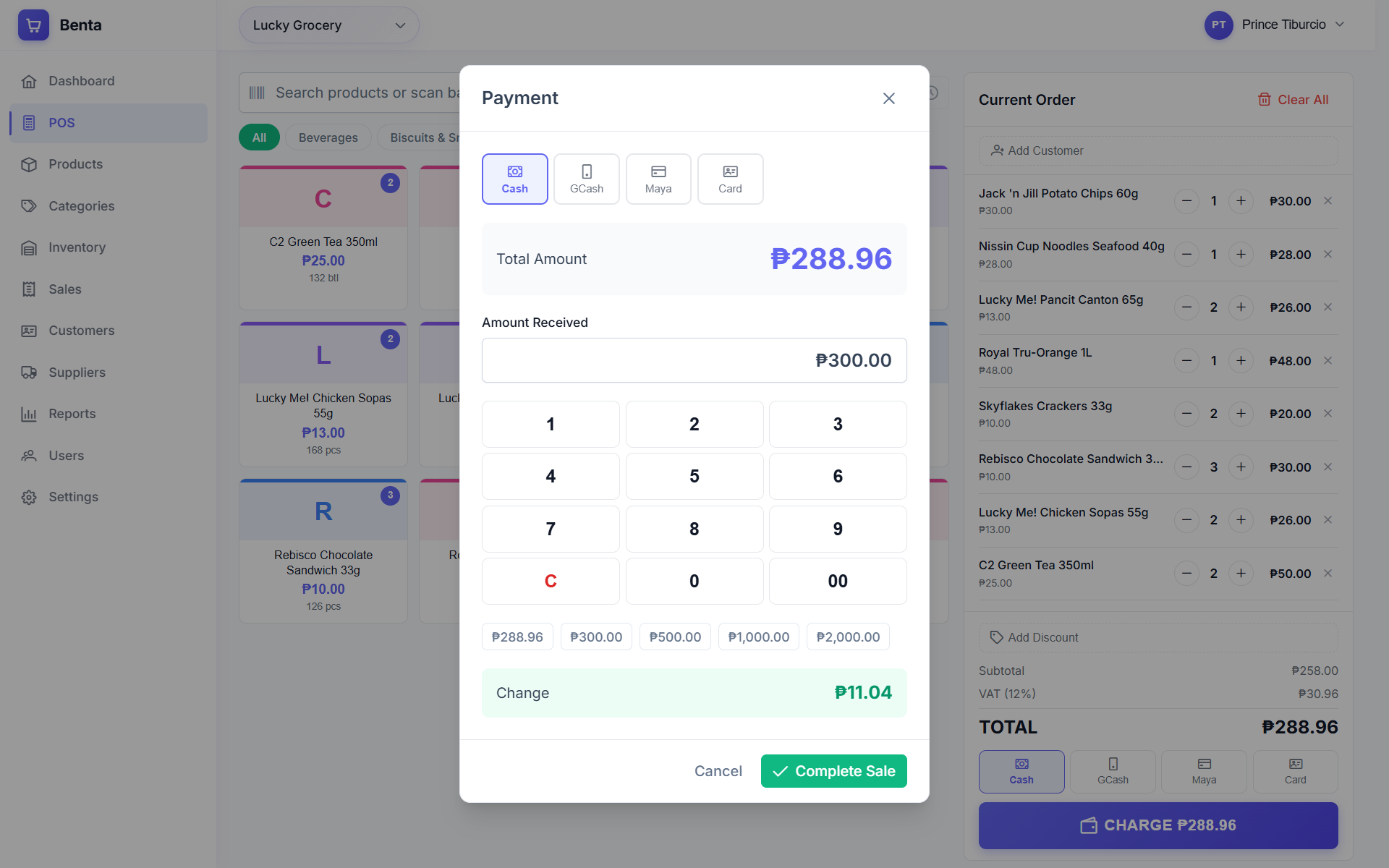 Benta fast POS checkout screen for retail sales in the Philippines